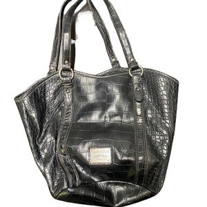 Tommy Hilfiger black crocodile reptile Embossed pattern tote bag